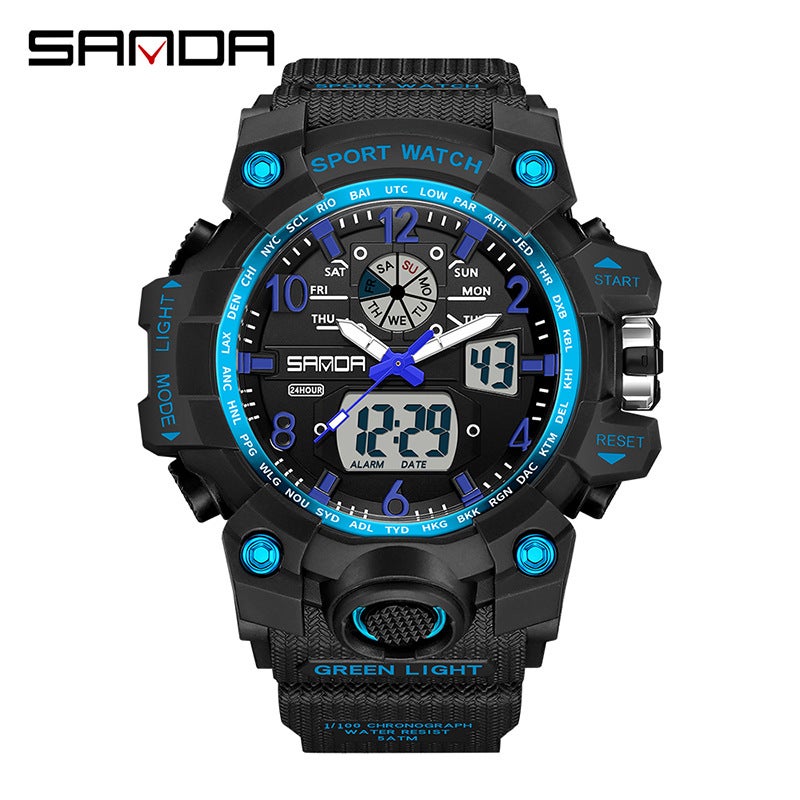 Sanda Fashionable And Cool Watch Men'S Outdoor Swimming Sports Waterproof Watch Junior High School Students Multi-Functional Dual Display Electronic Watch - Image 1